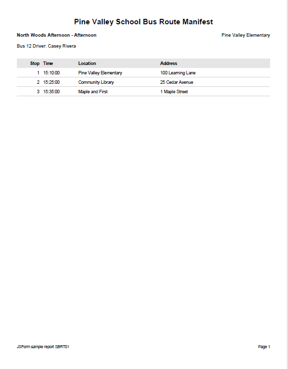 Finished Pine Valley School Bus Route Manifest PDF